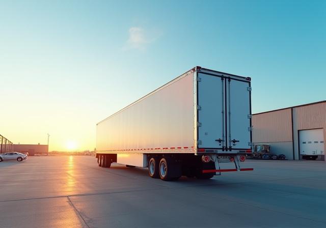 A sealed freight trailer ready for long-haul transportation